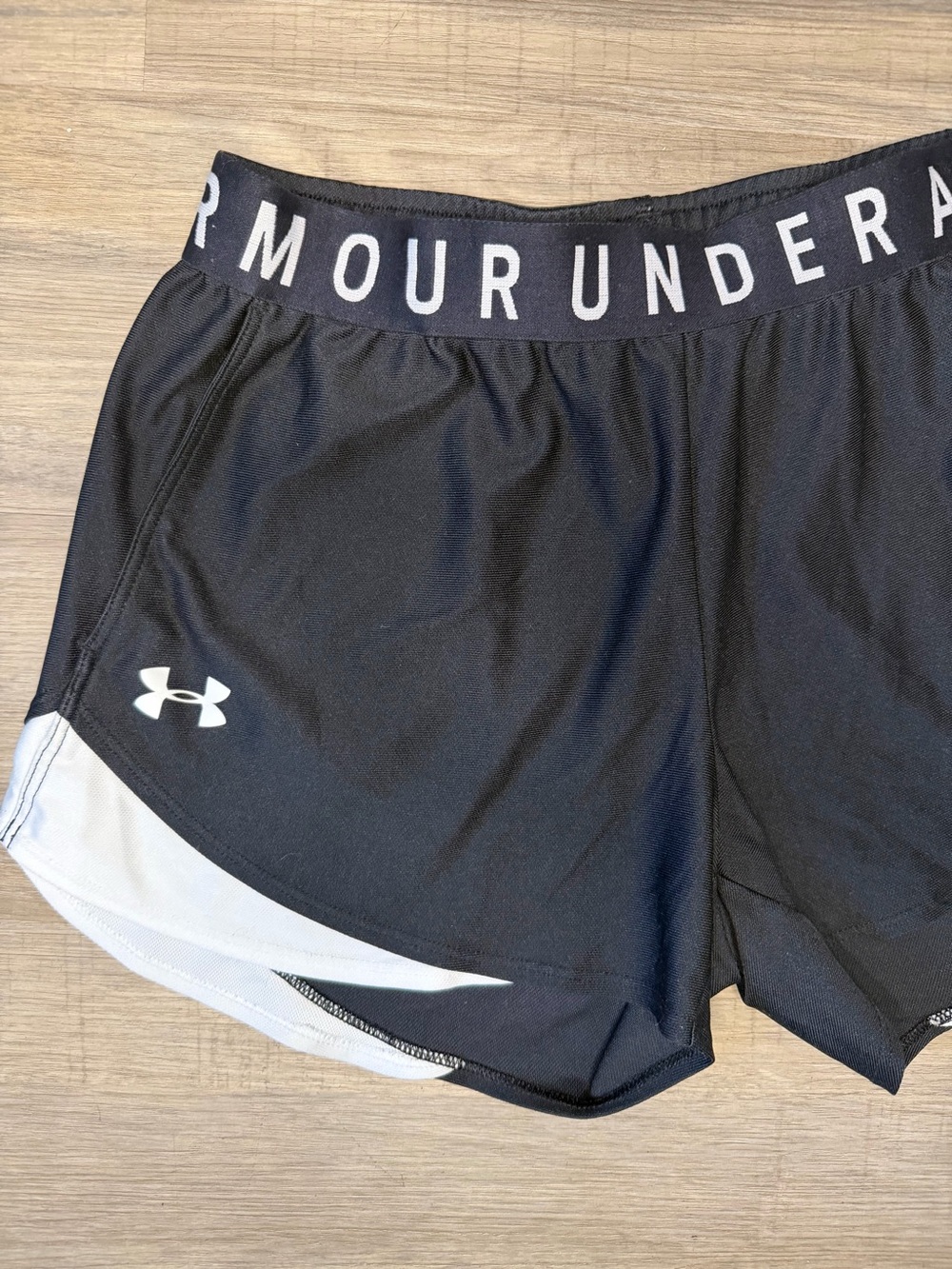 Under Armour Black Women's Performance Running Shorts with White Trim - Picture 2 of 3